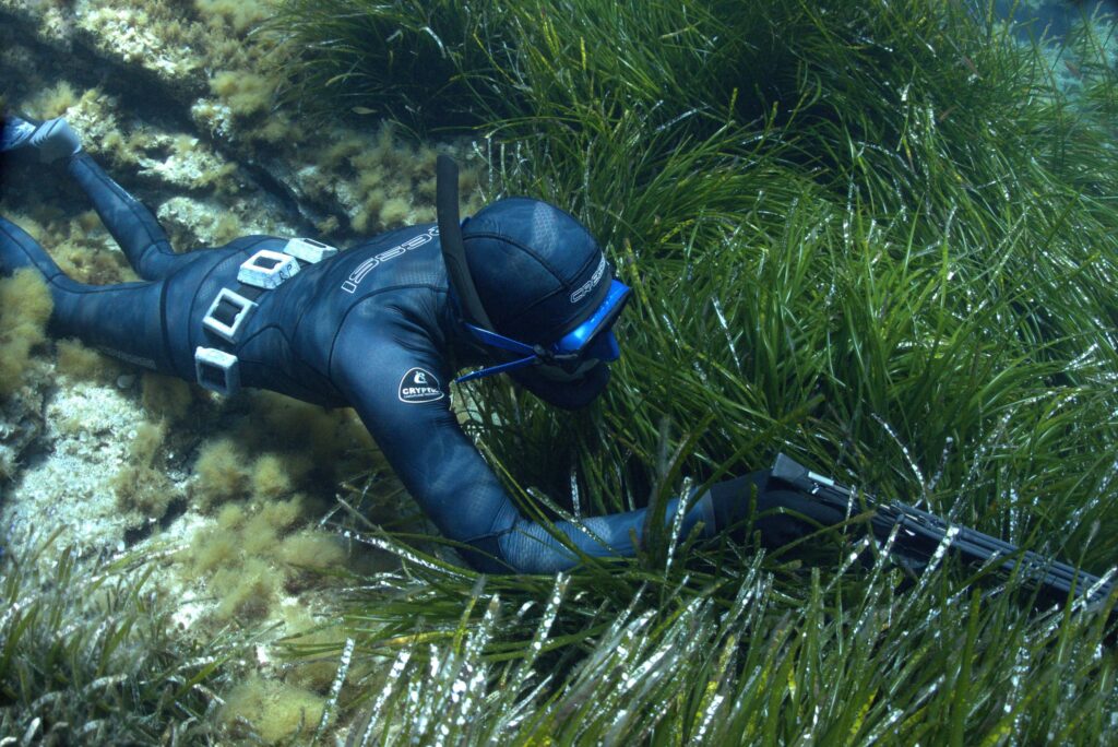 Claudio Marconcini, Apnea Passion Team, prova la muta Cressi Posidonia, vincitrice del Best Choice by Apnea Passion Magazine all'International Awards Camp 2025.