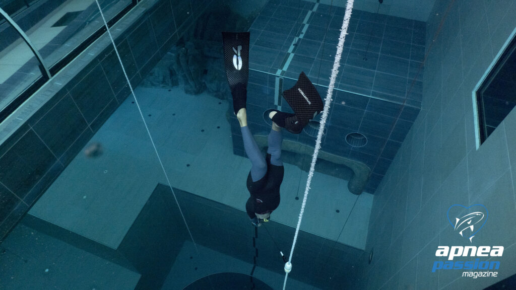 Luciano morelli, of the Apnea Passion Team, testing the new C4 SPORTECH carbon fins at the Y-40