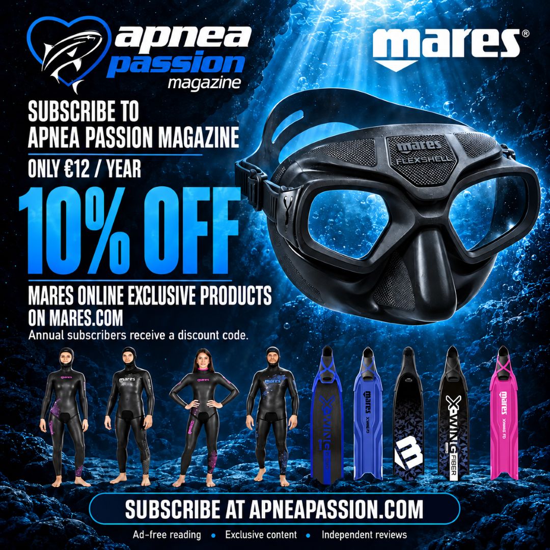 Apnea Passion Magazine Subscription with 10% discount code for Mares on-line exclusive products