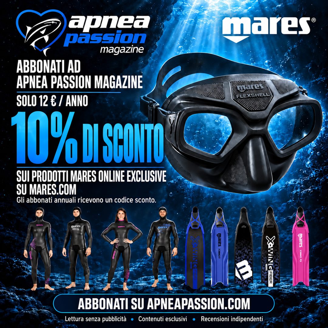 Abbonamento ad Apnea Passion Magazine con codice sconto del 10% sui prodotti Mares Online Exclusive
